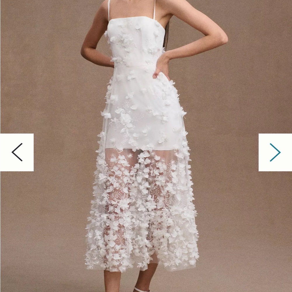 NWT Anthropologie Helsi Audrey Square Neck Floral Appliqué Sheer Midi Dress